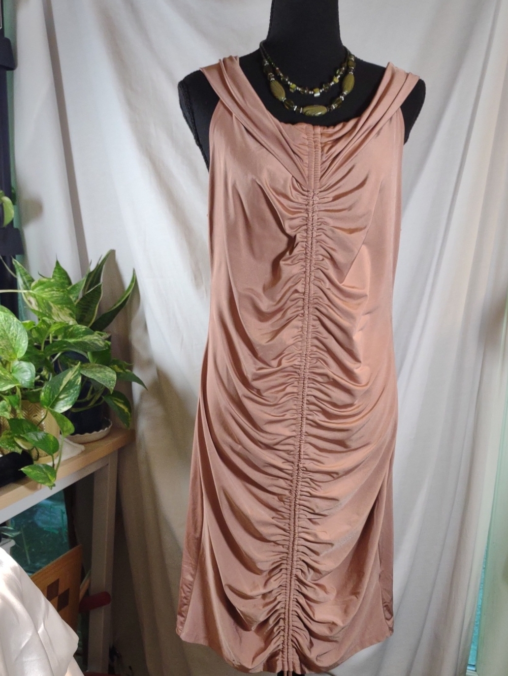 Sleeveless Ruched Midi Dress in Dusty Rose - Size 2X